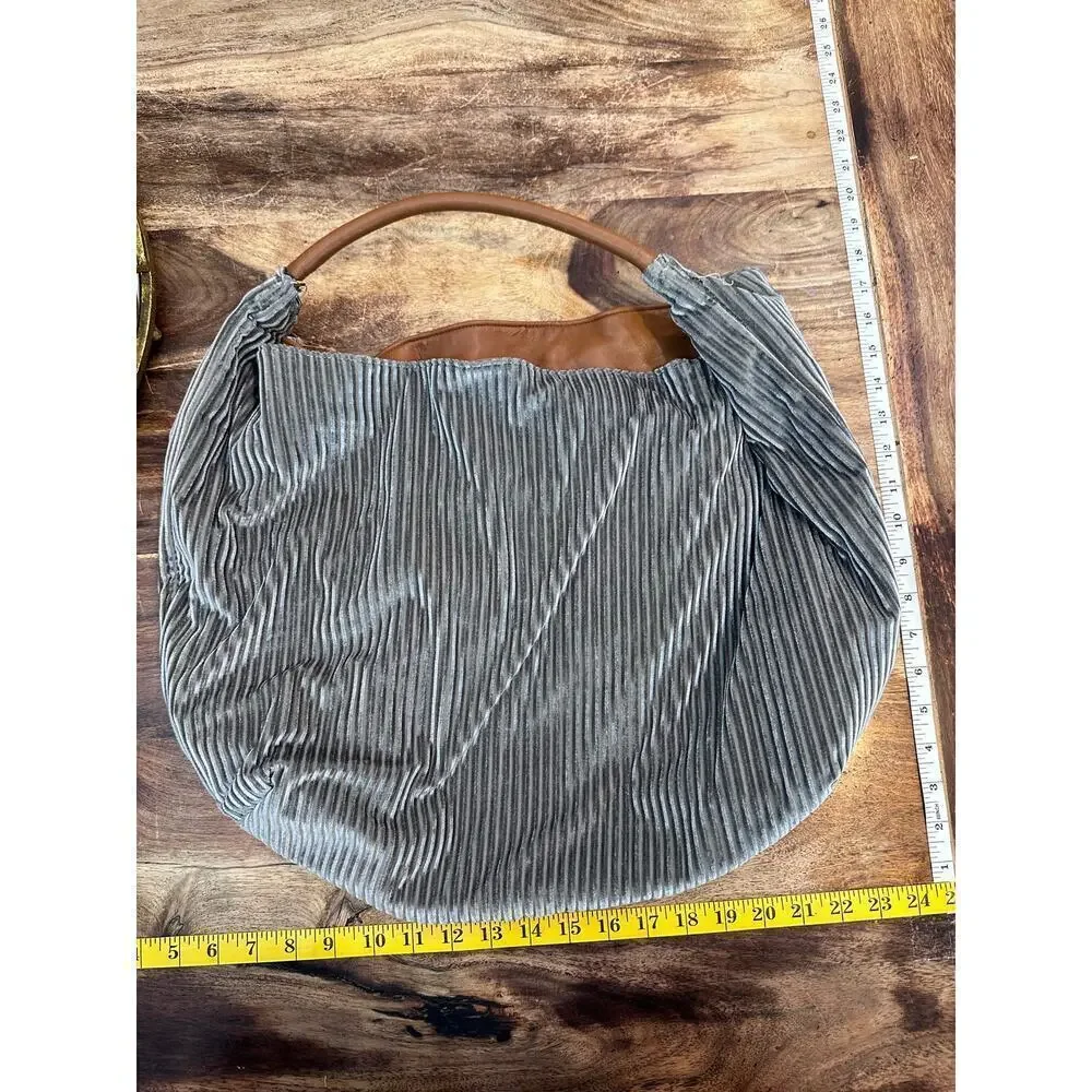 Anthropologie Women's Gray Corded Velvet Slouchy Tote Bag